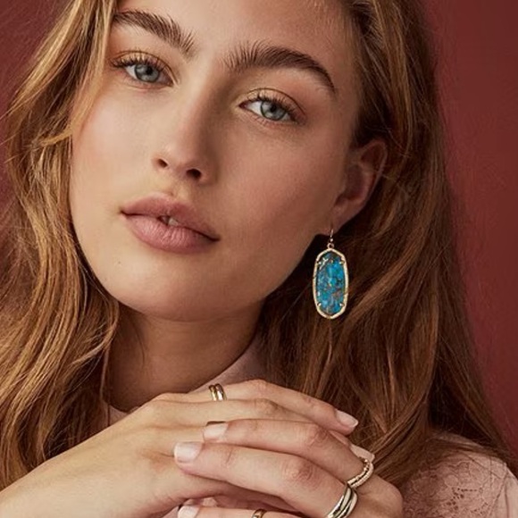 NEW Kendra Scott Elle Gold Drop Earrings in Bronze Veined Turquoise Magnesite - Picture 3 of 11